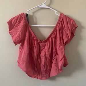 off the shoulder pink flowy crop top
